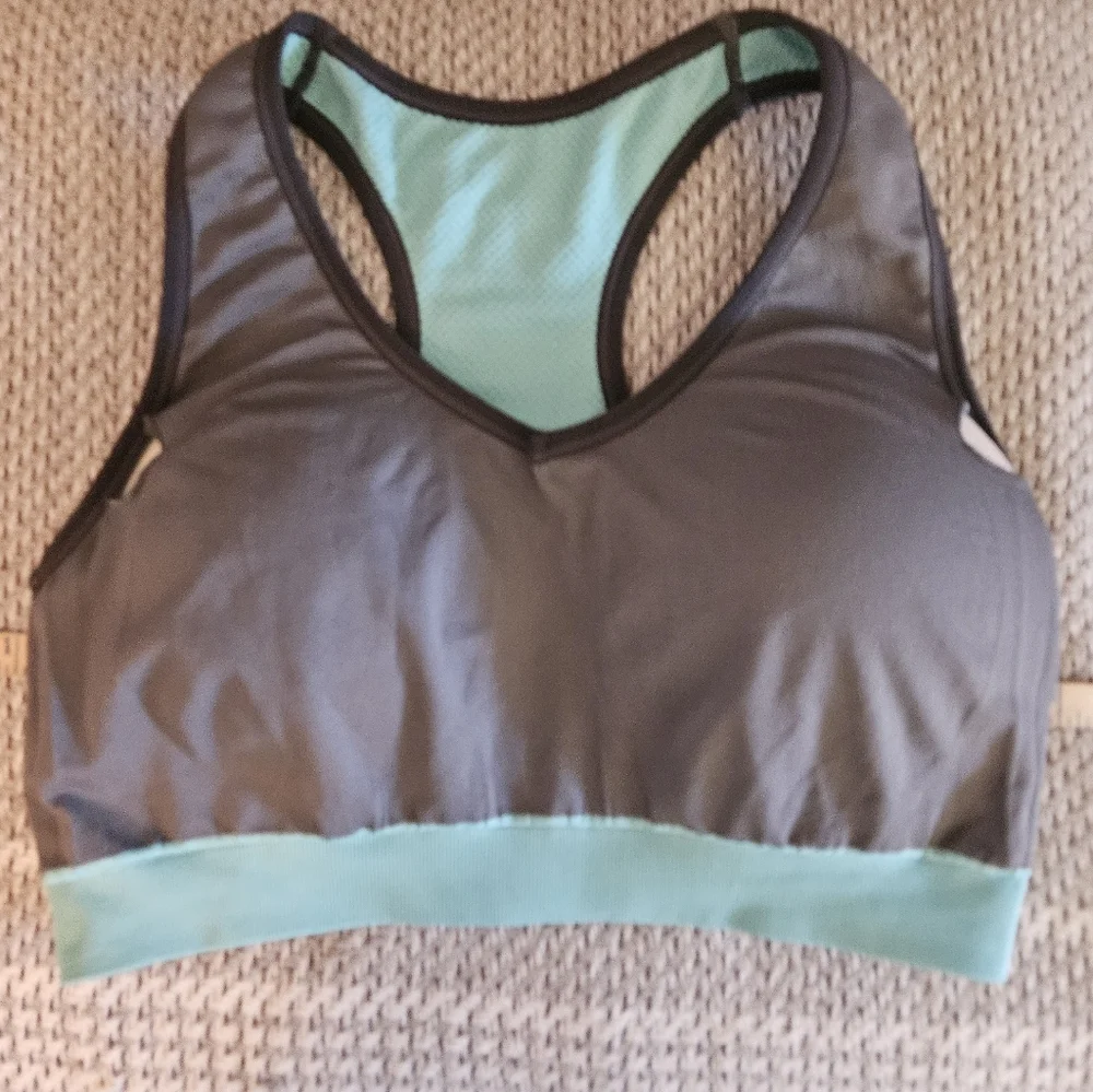 Sport Essentials XXL Fittin Sports Bra Racerback Large Breasts‎ Green Gray